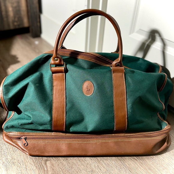 Polo Ralph Lauren Green Canvas & Leather Duffle Travel Bag - Picture 1 of 3